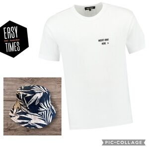 NEW EASY TIMES AMSTERDAM INSERT JOINT POCKET TEE WHITE FREE LEAVES BUCKET HAT